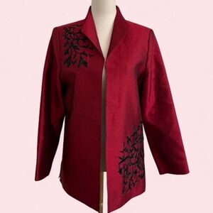Victor Costa Silk Burgundy Embroidered Evening Jacket — Size M